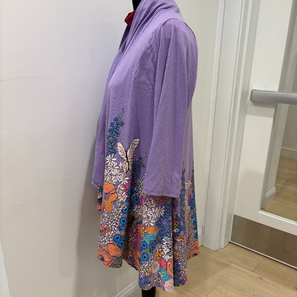 Handpainted lavender swing jacket, elbowlength sleeves, like new, fits any size! - Picture 5 of 13